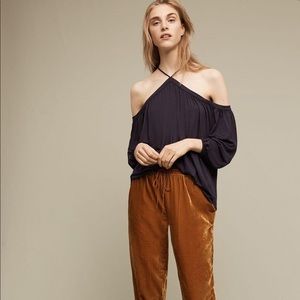 Anthropologie Elevenses Gold Velvet Jogger Pants
